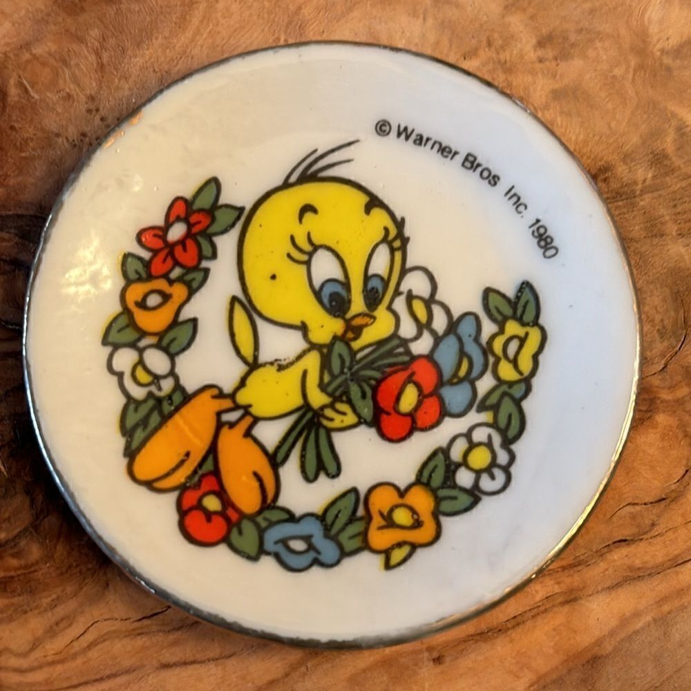 Vintage 1980 Warner Brothers Tweety Bird miniature trinket dish / plate